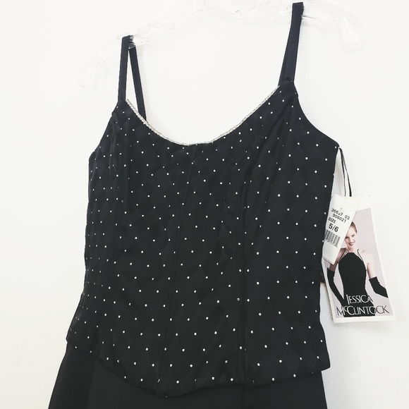 Nwt Vintage Jessica McClintock Black Matte Satin Gown Rhinestone Trim B… - Picture 9 of 17